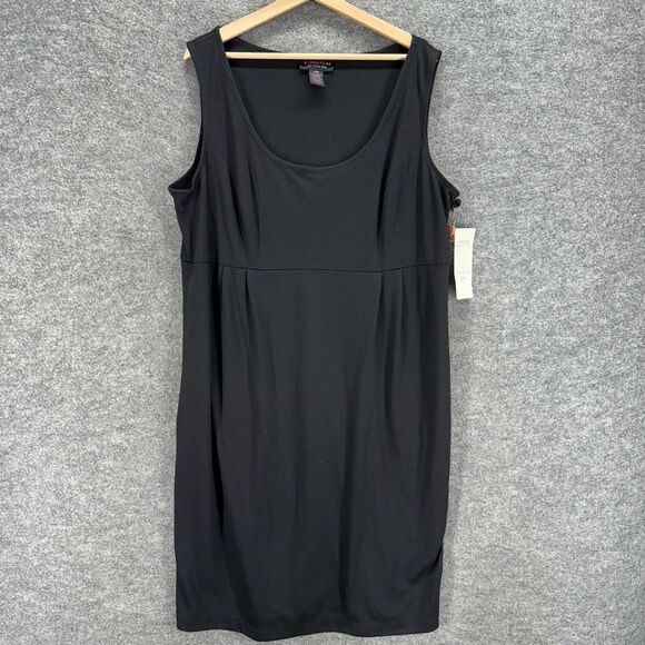 New Signature Dress Women 20W Plus Black Sheath Midi Sleeveless Zipper Rayon - Picture 1 of 7